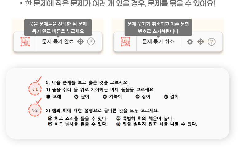 한 문제에 작은 문제가 여러 개 있을 경우, 문제를 묶을 수 있어요!